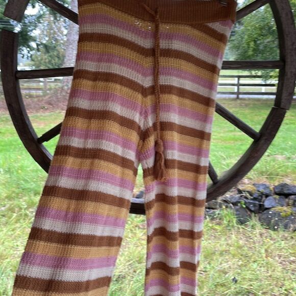 NWT L* Space Turn the tide brown and pink and white and yellow knitted pants - Picture 3 of 13